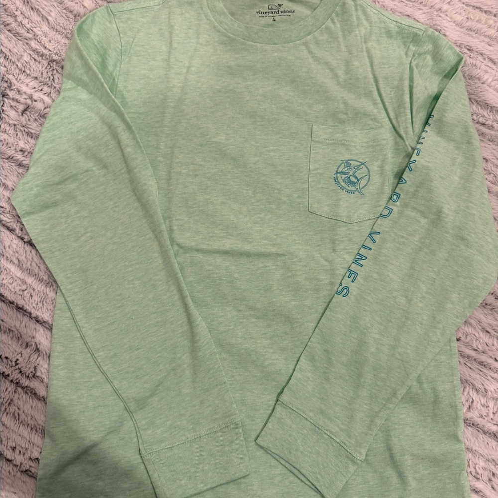 Vineyard Vines Heathered Mint Long Sleeve Pocket Tee